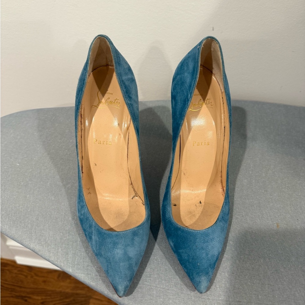 Christian Louboutin Teal Suede Heels